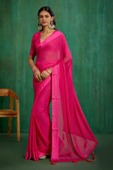 Elegant Pink Chiffon Swarovski Ready to Wear Saree - Shop Now for Glamorous Style-RTW-4100